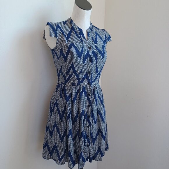 Anthropologie 11 1 TYLHO West Street Dress Blue Chevron Zig Zag Print Womens XS - Picture 6 of 15